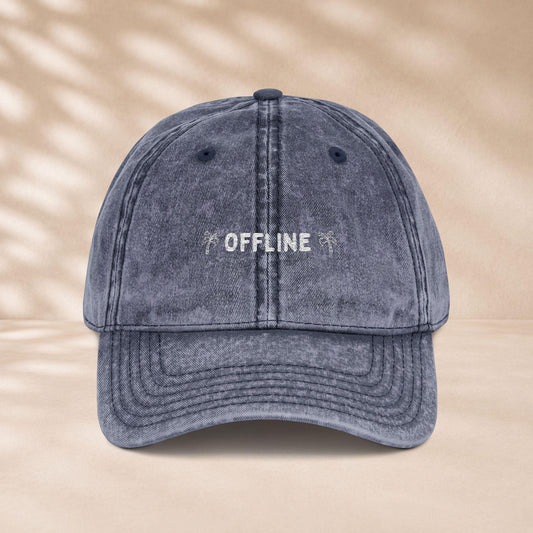 Offline Vintage Cap | Bestickte Statement Mütze mit Palmen | Urlaub Cap | Reise Geschenk Damen Herren | Baumwoll Weltreise Sabbatical