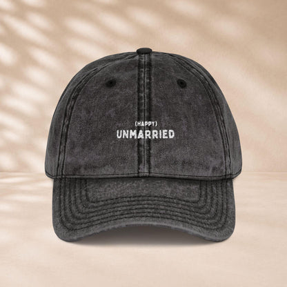 Happy Unmarried Vintage Cap | Bestickte Single Mütze | Unverheiratet Statement Cap | Geschenk Freundin | Baumwoll Papa Mama Ehepaar Hut