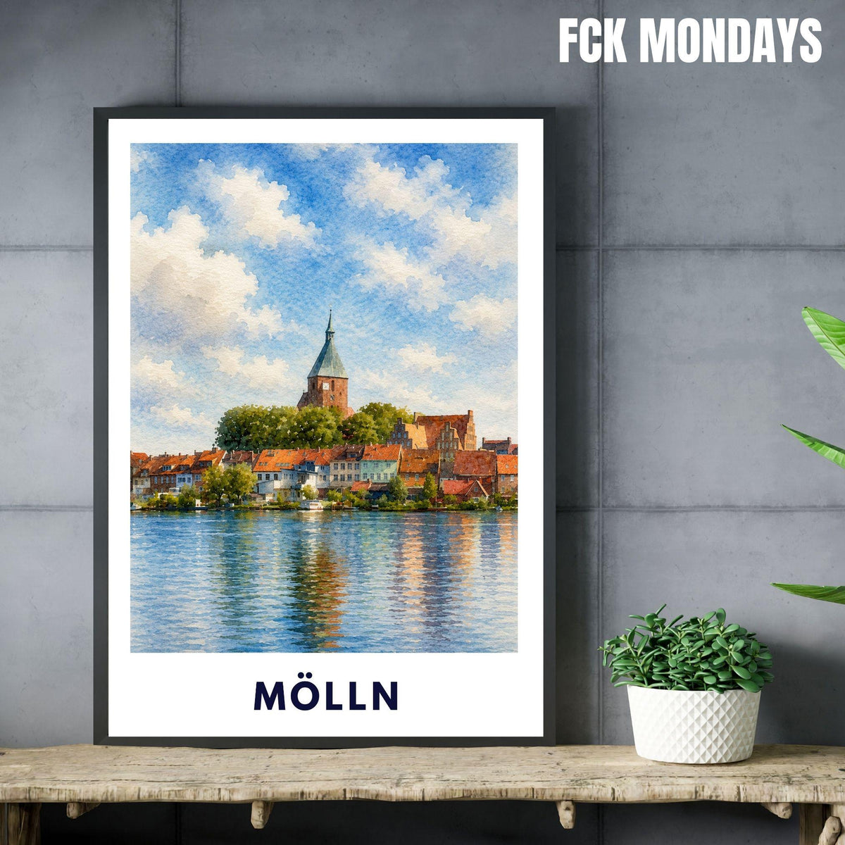Mölln Poster | St. Nicolai-Kirche Illustration | Historisches Altstadt Wandbild | Schleswig-Holstein Reisebild | Seeufer Landschaftsdeko