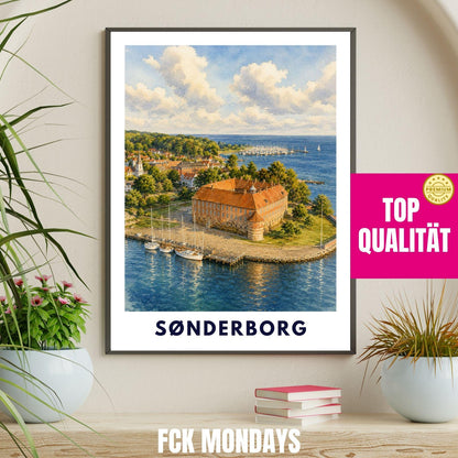 Sønderborg Poster Dänemark | Schloss & Hafen Illustration | Ostsee Stadtbild | Skandinavisches Reiseposter | Nordic Wall Art | Küstendeko