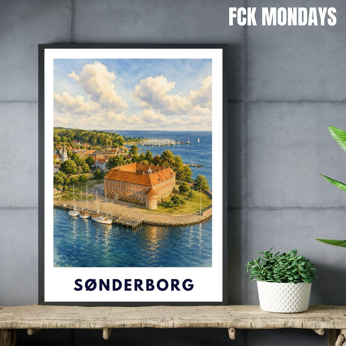 Sønderborg Poster Dänemark | Schloss & Hafen Illustration | Ostsee Stadtbild | Skandinavisches Reiseposter | Nordic Wall Art | Küstendeko