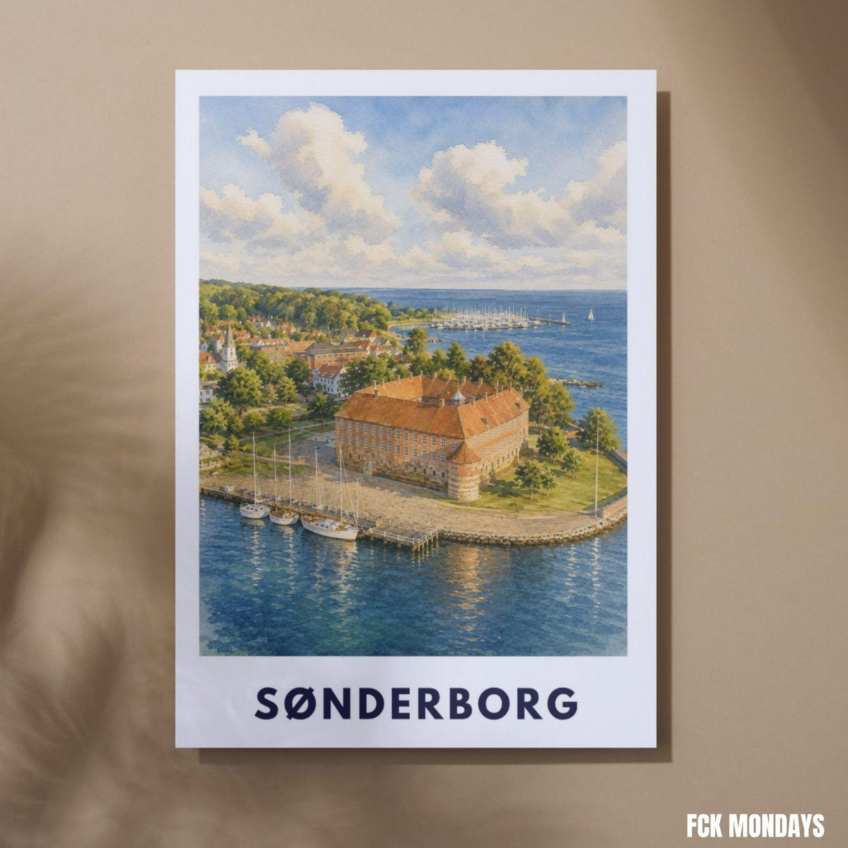 Sønderborg Poster Dänemark | Schloss & Hafen Illustration | Ostsee Stadtbild | Skandinavisches Reiseposter | Nordic Wall Art | Küstendeko