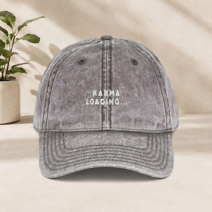 Karma Loading Cap Vintage | Bestickte Schirmmütze | Karma Mütze Geschenk | Funny Quote Cap | Good Vibes Hat Mental Health Festival