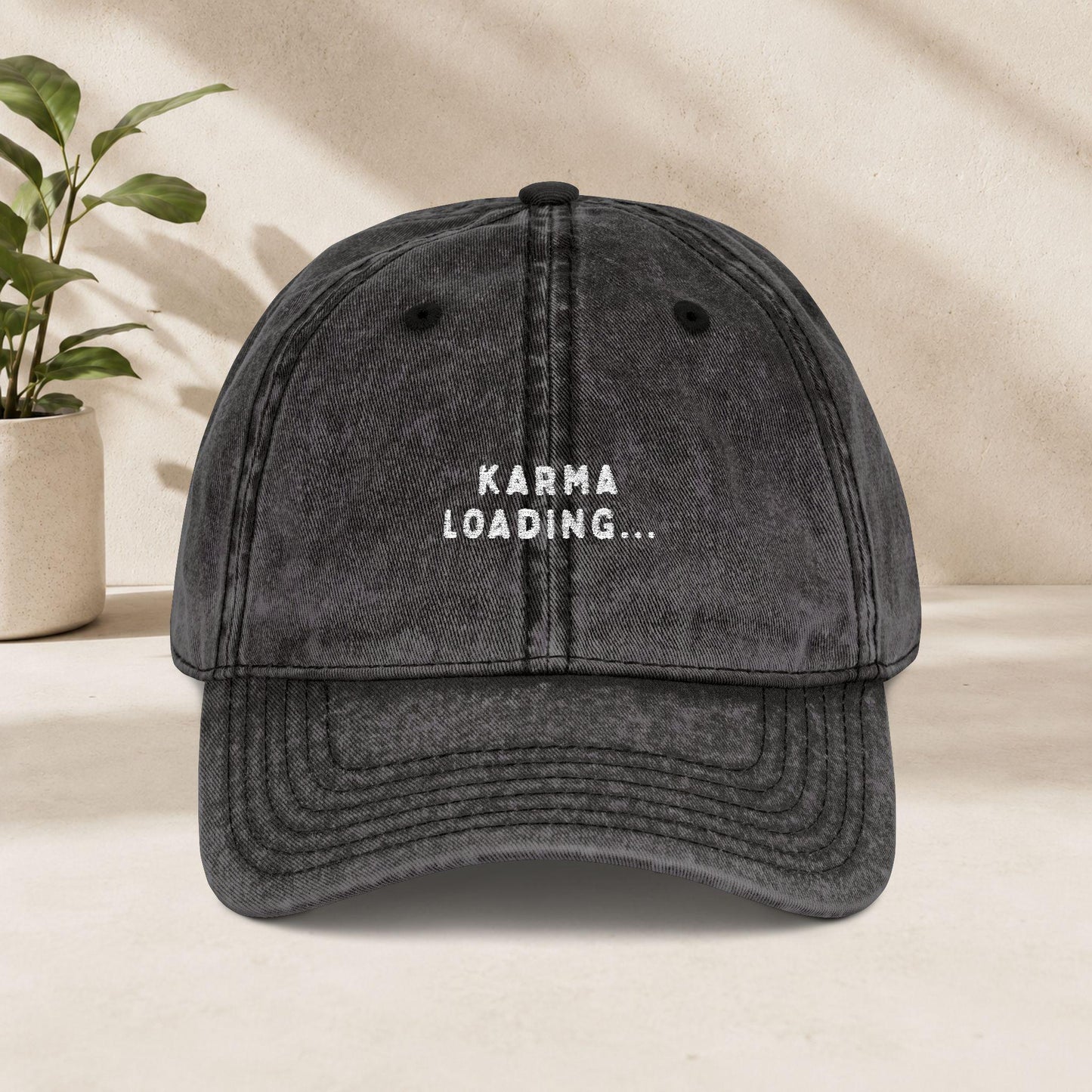 Karma Loading Cap Vintage | Bestickte Schirmmütze | Karma Mütze Geschenk | Funny Quote Cap | Good Vibes Hat Mental Health Festival