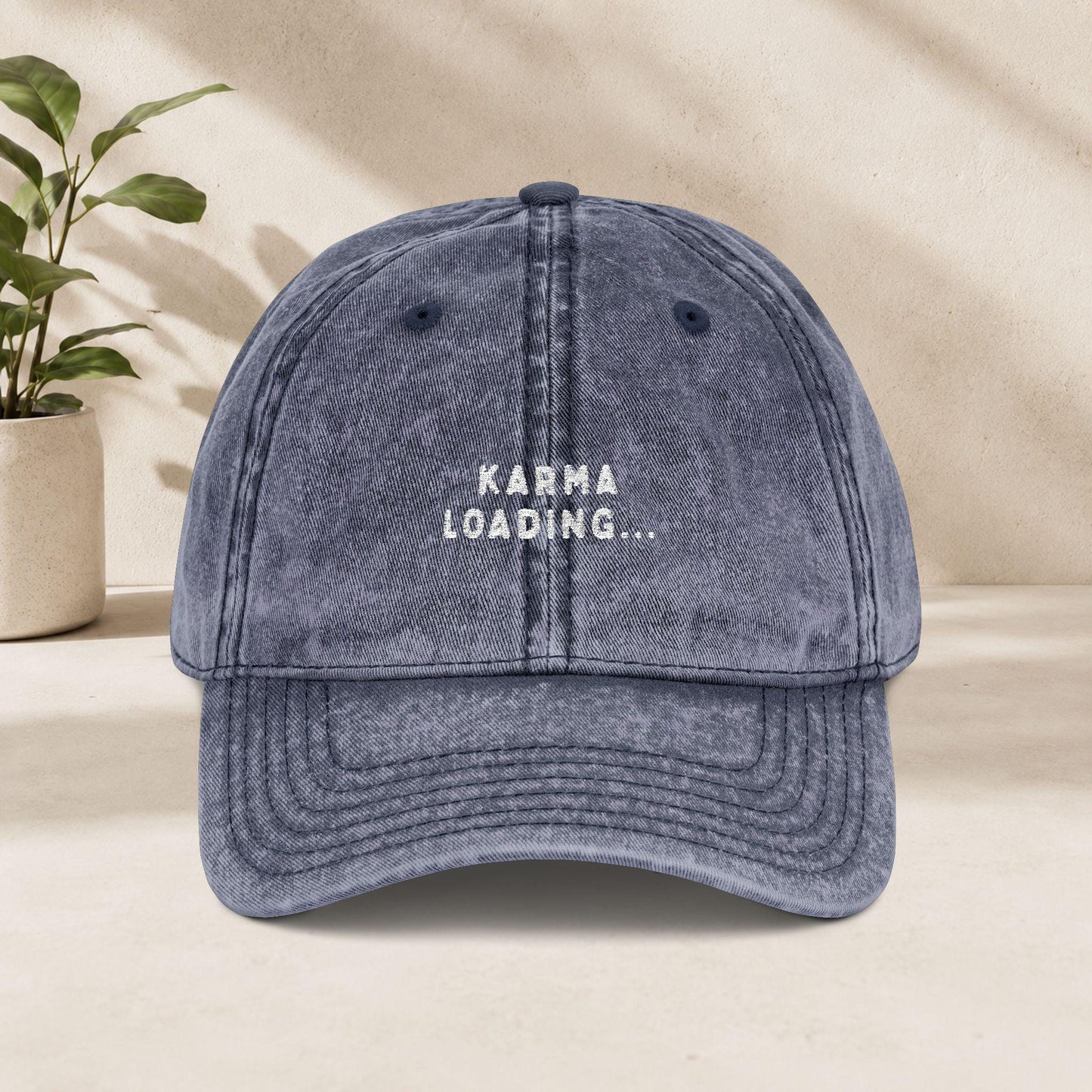 Karma Loading Cap Vintage | Bestickte Schirmmütze | Karma Mütze Geschenk | Funny Quote Cap | Good Vibes Hat Mental Health Festival