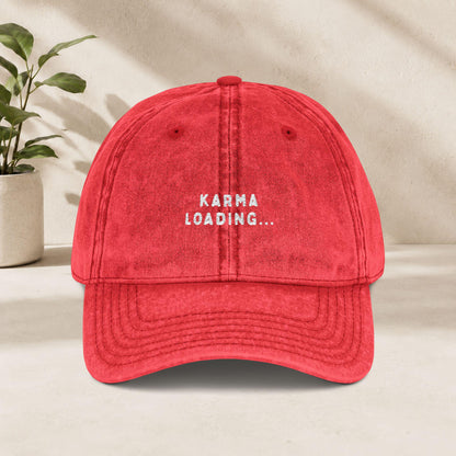 Karma Loading Cap Vintage | Bestickte Schirmmütze | Karma Mütze Geschenk | Funny Quote Cap | Good Vibes Hat Mental Health Festival