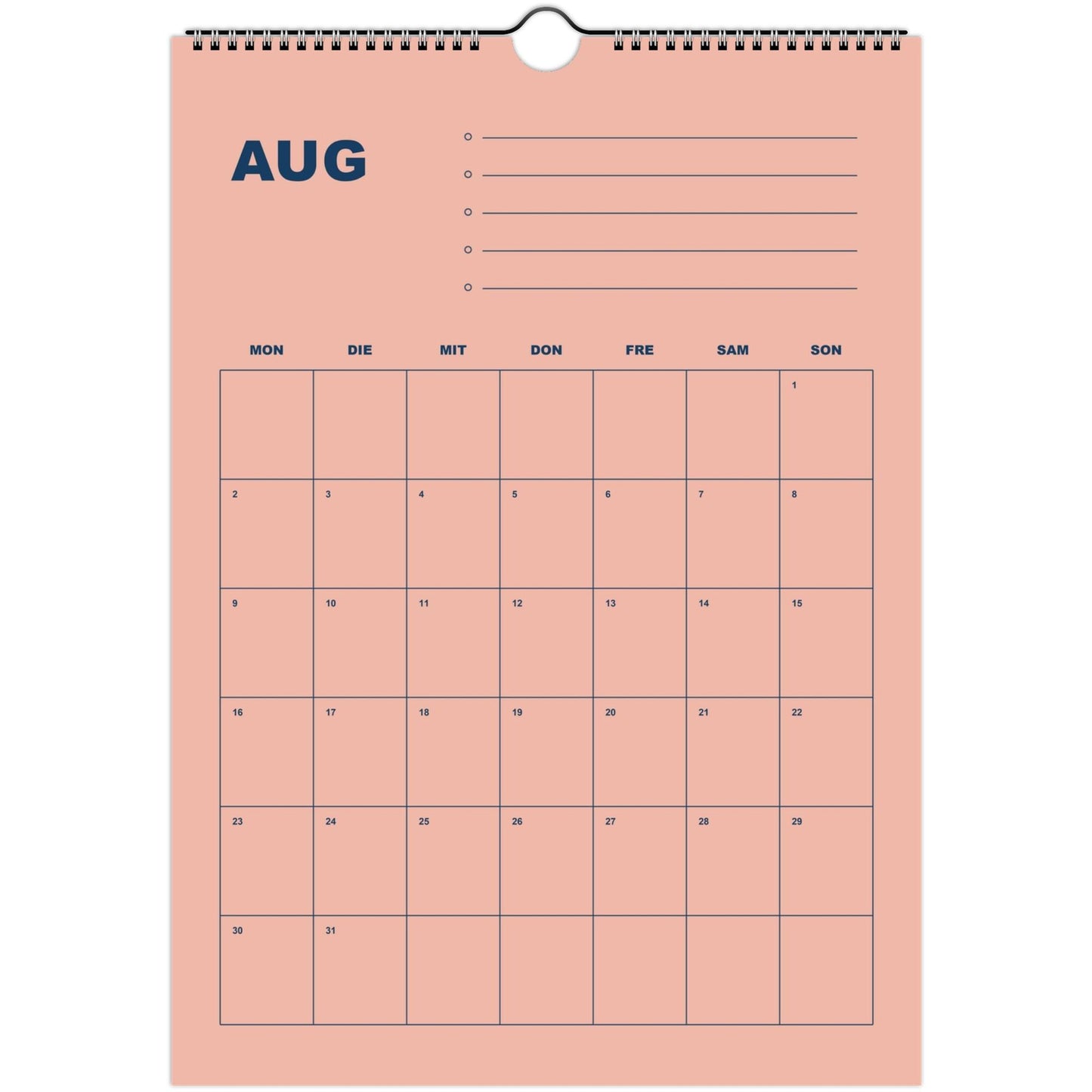 Kalender 2027 Deutsch | Bunter Monatsplaner A4 A3 | Wandkalender mit Notizen | Kachel Kalender Hochformat Kalendarium Notizen Küche Flur