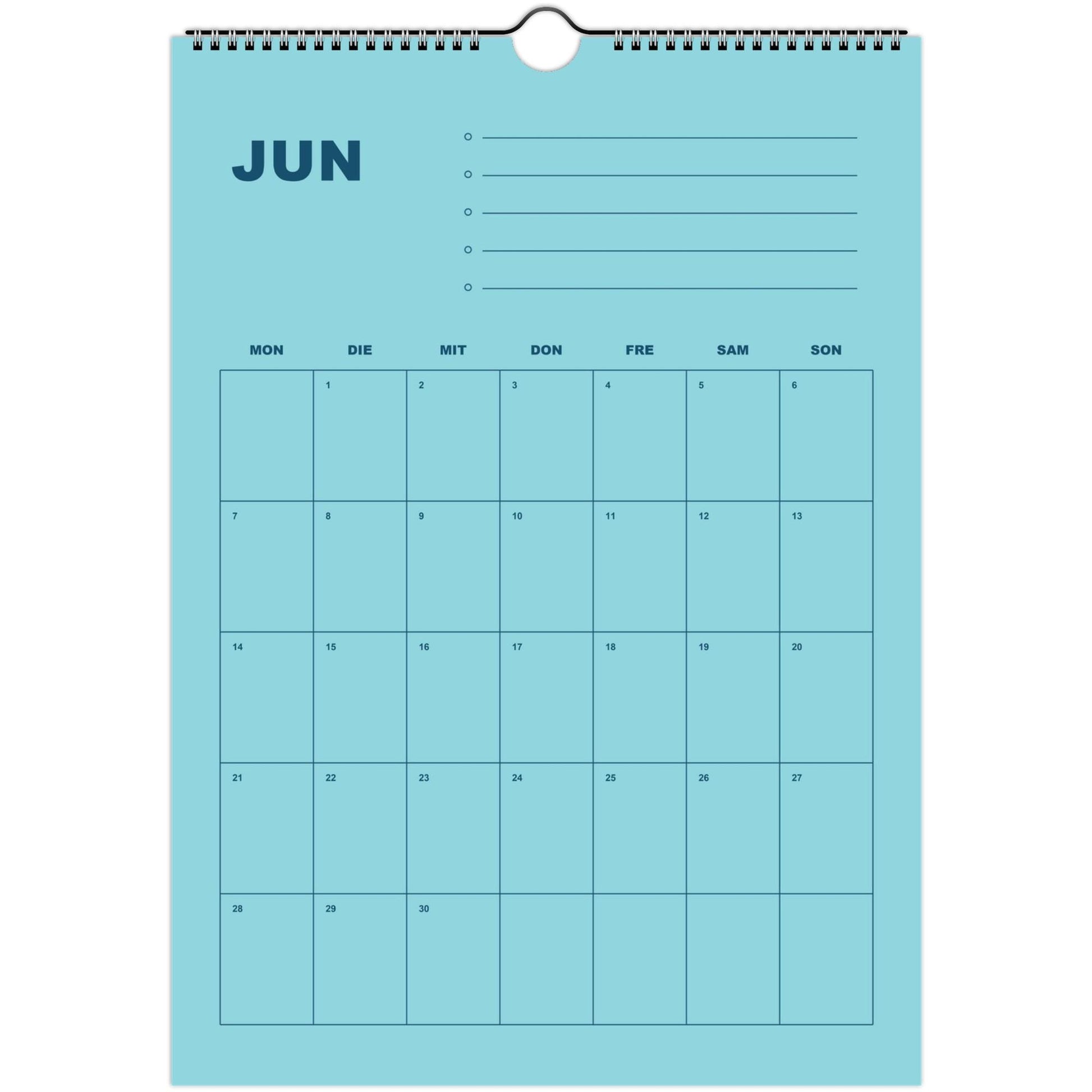 Kalender 2027 Deutsch | Bunter Monatsplaner A4 A3 | Wandkalender mit Notizen | Kachel Kalender Hochformat Kalendarium Notizen Küche Flur