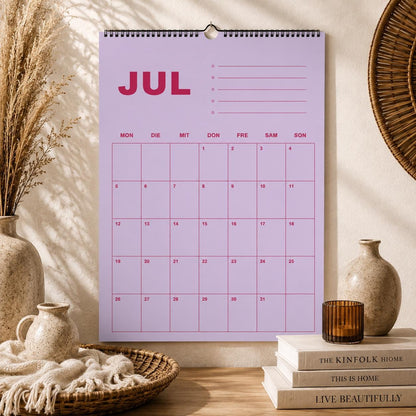 Kalender 2027 Deutsch | Bunter Monatsplaner A4 A3 | Wandkalender mit Notizen | Kachel Kalender Hochformat Kalendarium Notizen Küche Flur