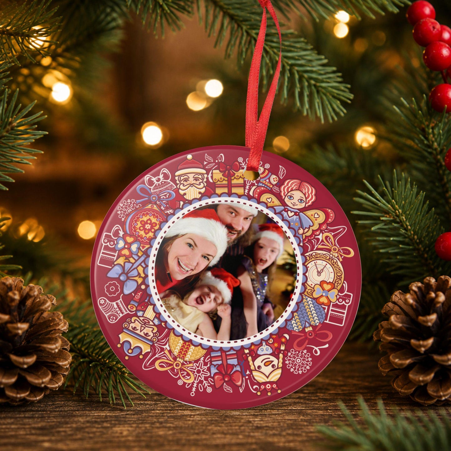 Personalisiertes Foto Ornament, Keramik Weihnachtsanhänger mit eigenem Bild, Geschenk für Familie Paare Haustier Weihnachten