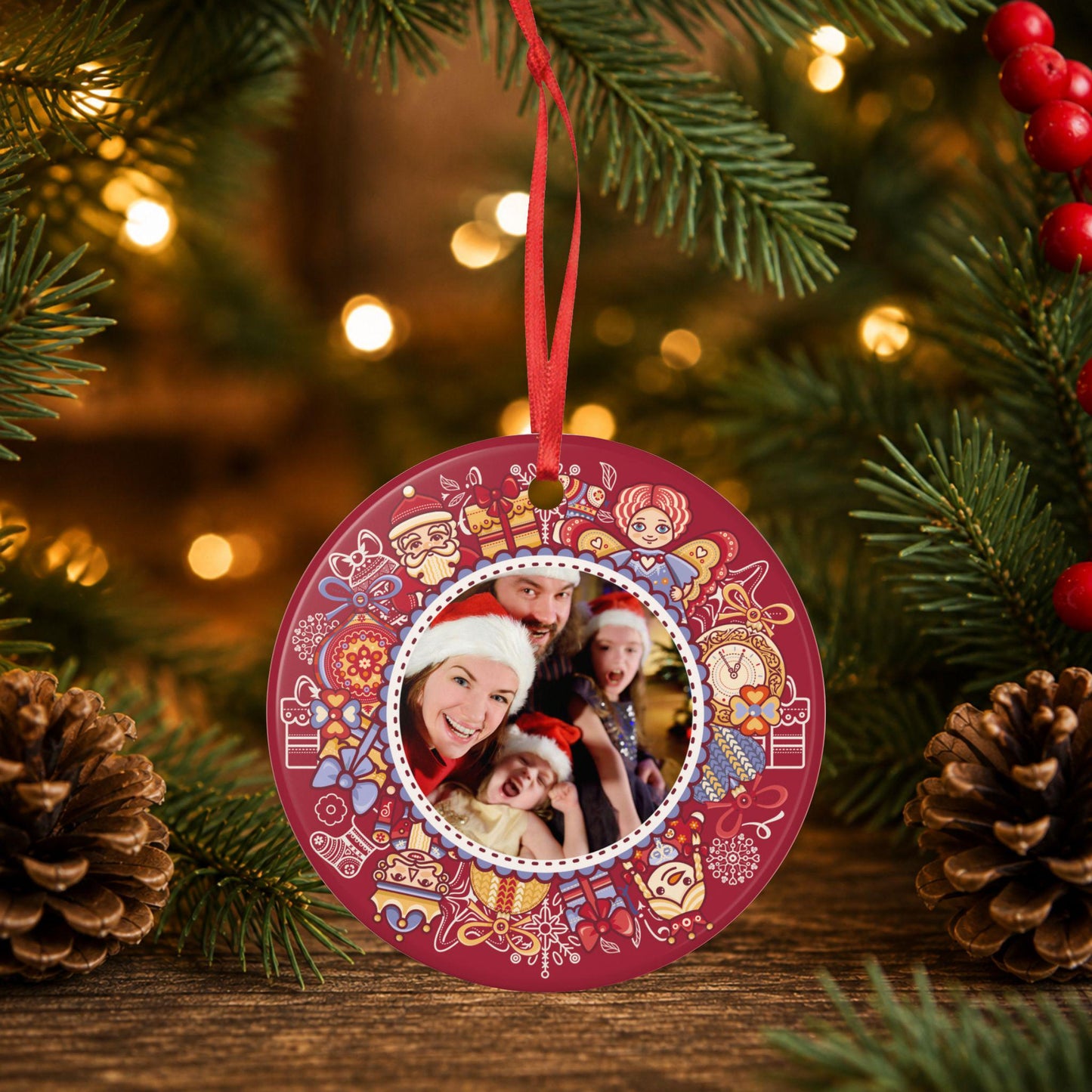 Personalisiertes Foto Ornament, Keramik Weihnachtsanhänger mit eigenem Bild, Geschenk für Familie Paare Haustier Weihnachten