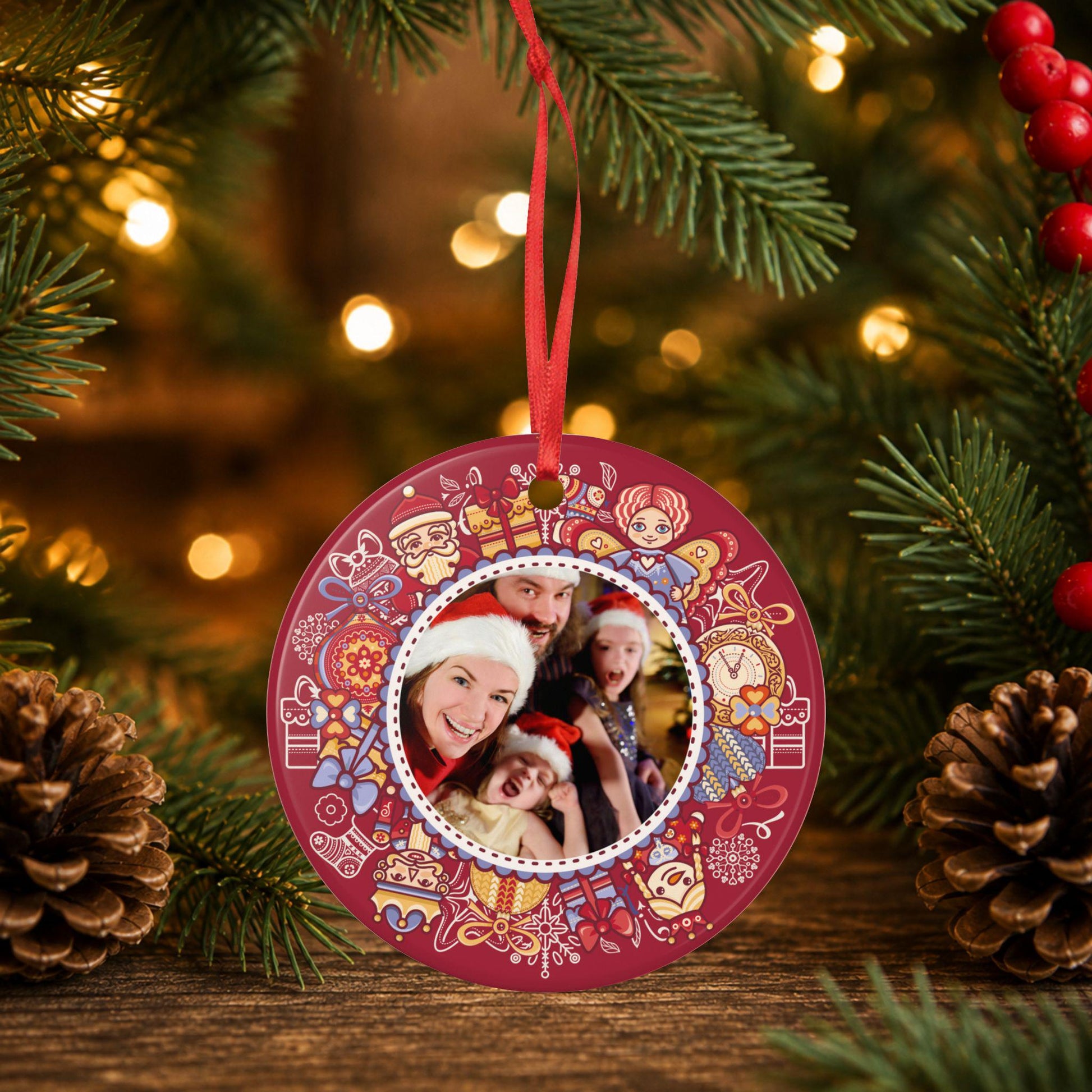 Personalisiertes Foto Ornament, Keramik Weihnachtsanhänger mit eigenem Bild, Geschenk für Familie Paare Haustier Weihnachten