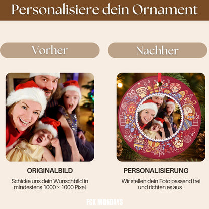 Personalisiertes Foto Ornament, Keramik Weihnachtsanhänger mit eigenem Bild, Geschenk für Familie Paare Haustier Weihnachten