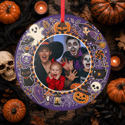 Personalisiertes Halloween Foto Ornament, Keramik Anhänger mit eigenem Bild, Grusel Deko Geschenk Familie Paare Haustier
