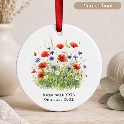 Personalisiertes Mama und Oma seit Ornament, Keramik Anhänger mit Datum, Familien Geschenk für Mütter und Großmütter Weihnachtsschmuck
