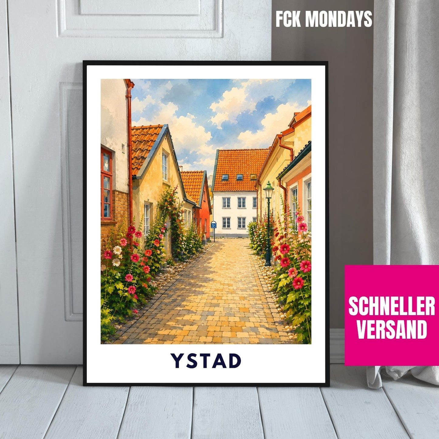 Ystad Poster Schweden | Altstadt Wandbild | Skandinavien Reise Poster | Nordic Wall Art | Schweden Print | Küstenstadt Deko Illustration