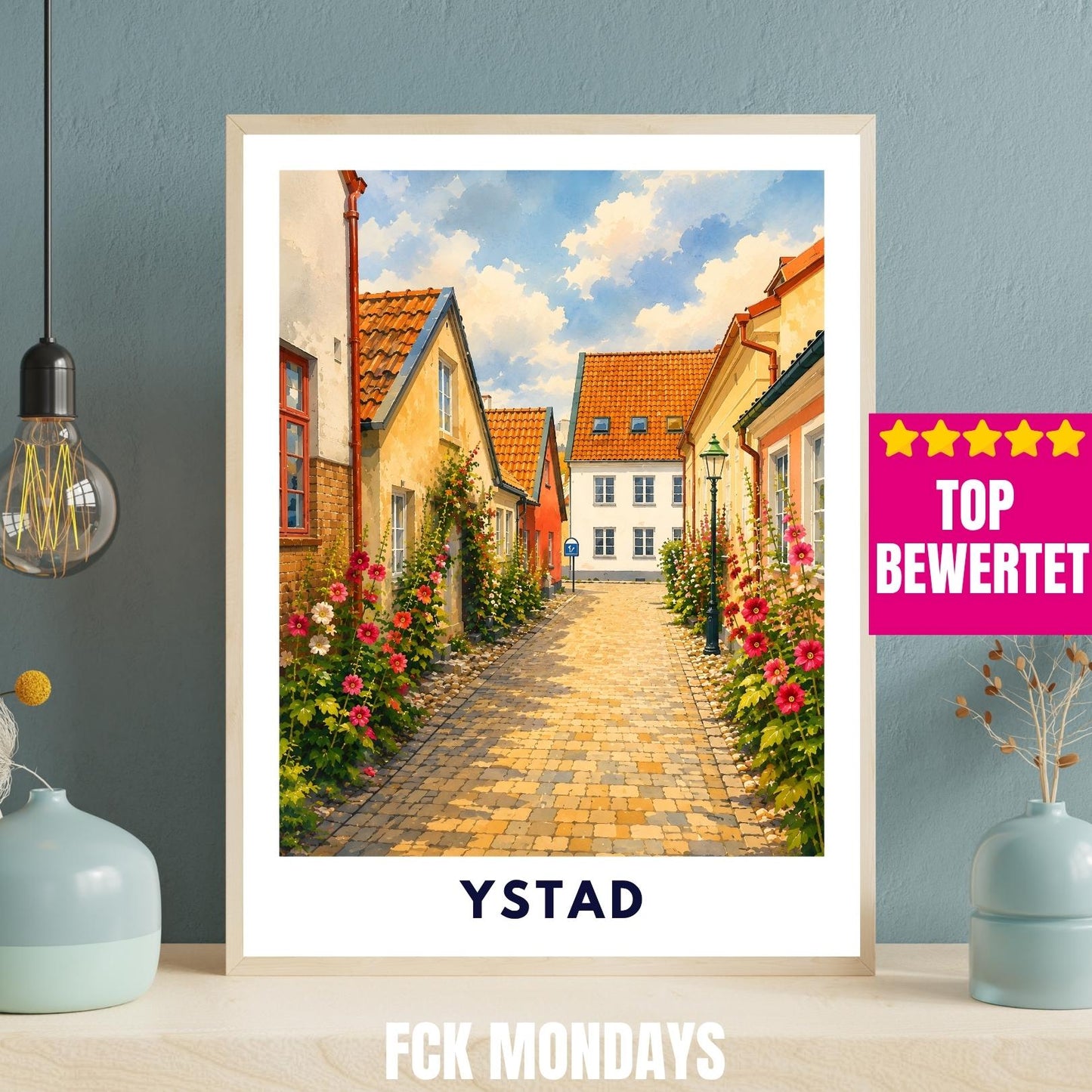 Ystad Poster Schweden | Altstadt Wandbild | Skandinavien Reise Poster | Nordic Wall Art | Schweden Print | Küstenstadt Deko Illustration