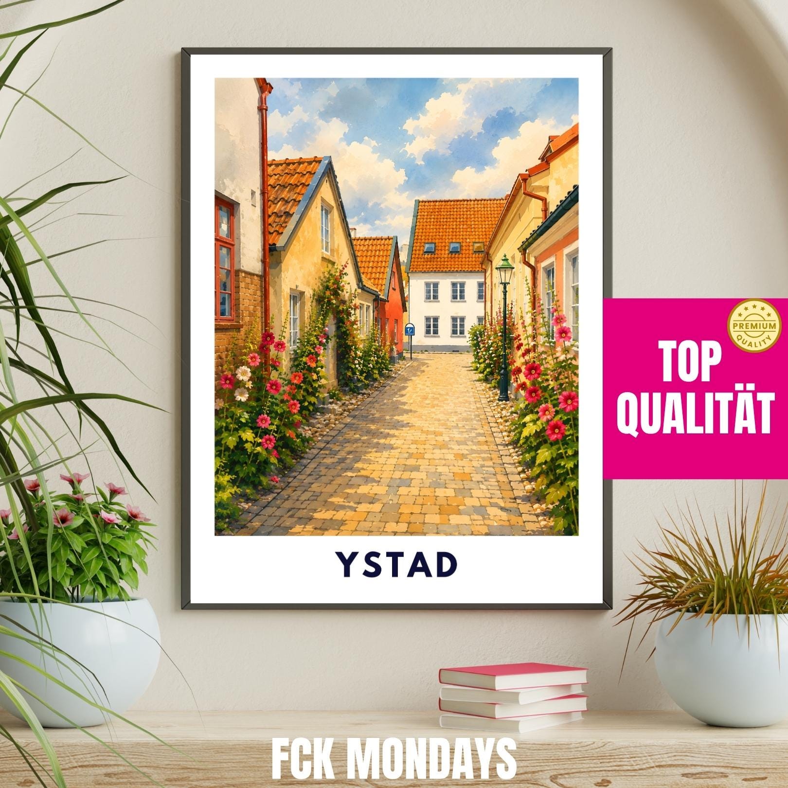 Ystad Poster Schweden | Altstadt Wandbild | Skandinavien Reise Poster | Nordic Wall Art | Schweden Print | Küstenstadt Deko Illustration