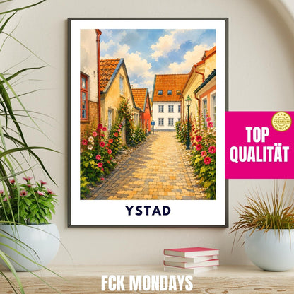 Ystad Poster Schweden | Altstadt Wandbild | Skandinavien Reise Poster | Nordic Wall Art | Schweden Print | Küstenstadt Deko Illustration