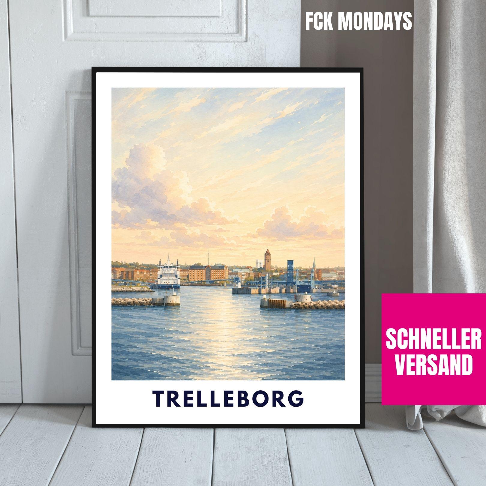 Trelleborg Poster Schweden | Hafen Wandbild | Ostsee Küste Poster | Maritime Deko | Nordic Travel Print | Skandinavien Poster Illustration