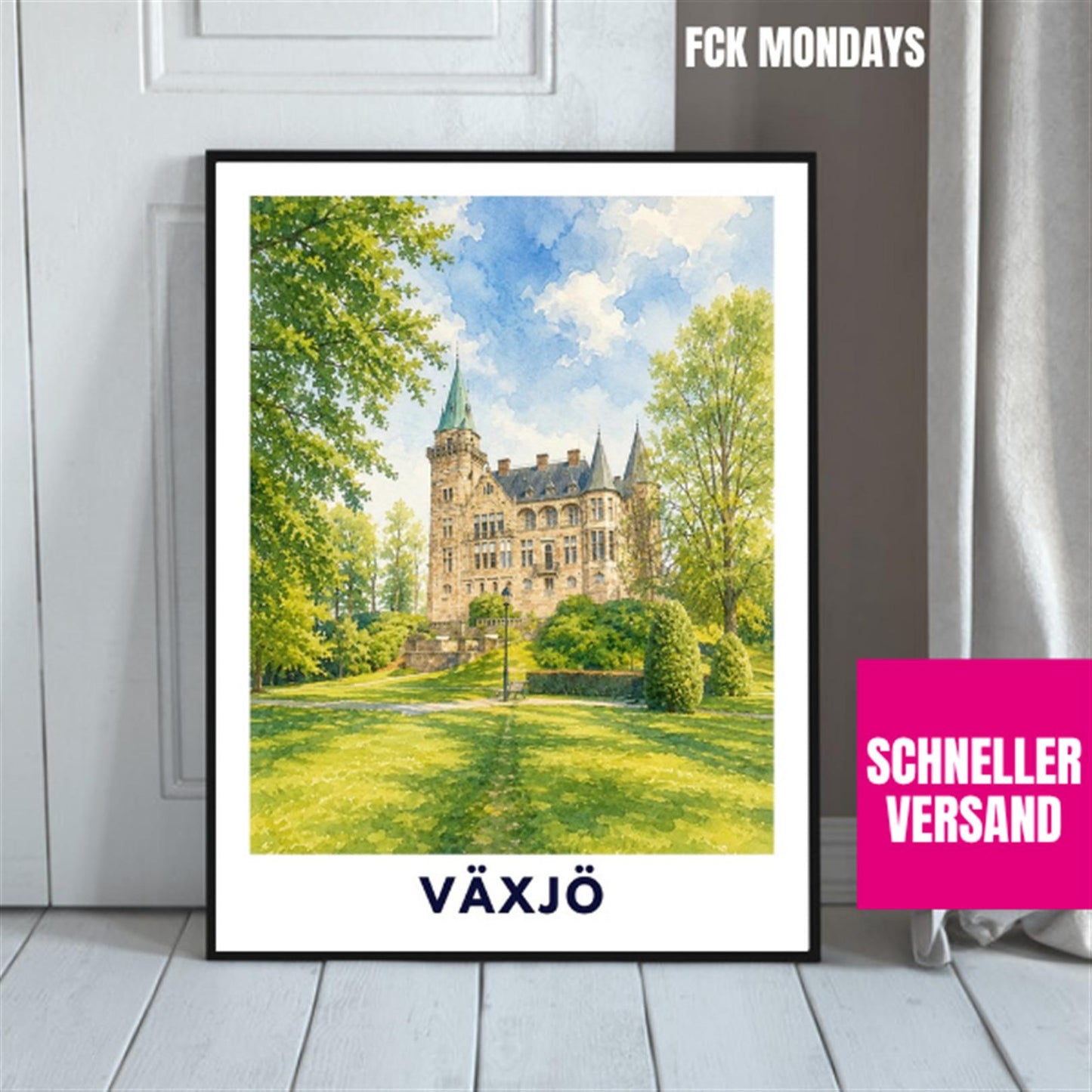 Växjö Poster Schweden | Teleborg Schloss Wandbild | Småland Reise Poster | Schloss Illustration | Nordic Wall Art | Vaxjo Deko