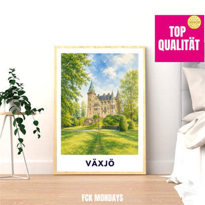 Växjö Poster Schweden | Teleborg Schloss Wandbild | Småland Reise Poster | Schloss Illustration | Nordic Wall Art | Vaxjo Deko
