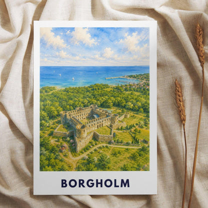 Borgholm Poster Öland, Schlossruine Wandbild, Schweden Reiseposter, Ostsee Küste Nordic Print Illustration