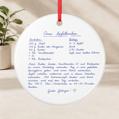Personalisiertes Rezept Ornament mit Handschrift, Omas Rezept Keramik Anhänger, Familienrezept Weihnachtsgeschenk Geburtstag Verzierung