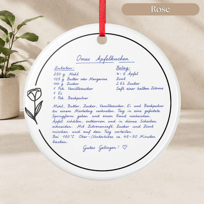 Personalisiertes Rezept Ornament mit Handschrift, Omas Rezept Keramik Anhänger, Familienrezept Weihnachtsgeschenk Geburtstag Verzierung