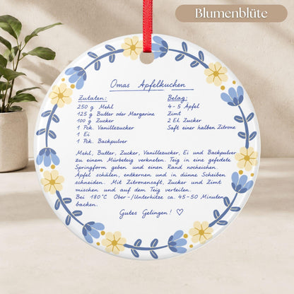 Personalisiertes Rezept Ornament mit Handschrift, Omas Rezept Keramik Anhänger, Familienrezept Weihnachtsgeschenk Geburtstag Verzierung