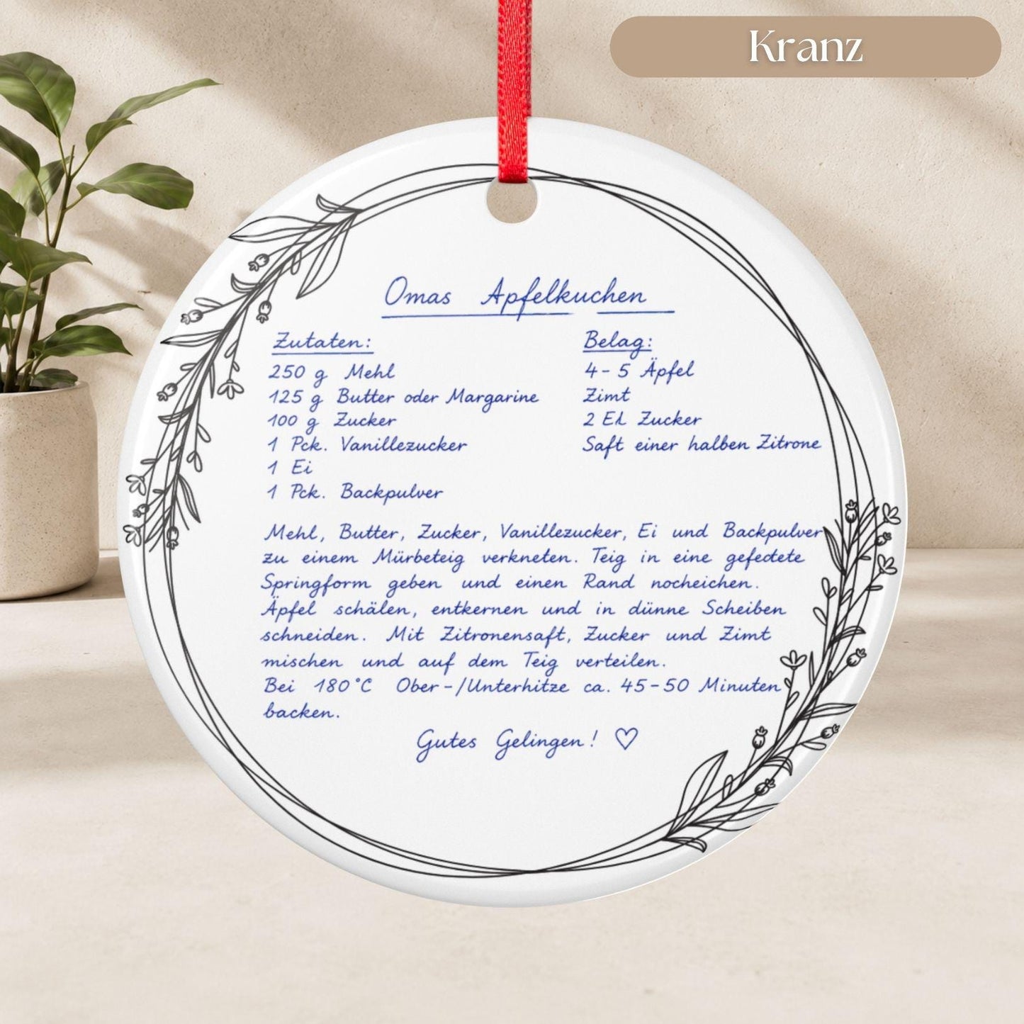Personalisiertes Rezept Ornament mit Handschrift, Omas Rezept Keramik Anhänger, Familienrezept Weihnachtsgeschenk Geburtstag Verzierung