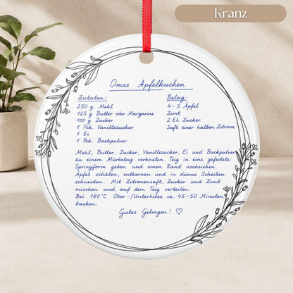 Personalisiertes Rezept Ornament mit Handschrift, Omas Rezept Keramik Anhänger, Familienrezept Weihnachtsgeschenk Geburtstag Verzierung