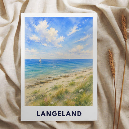 Langeland Poster Dänemark | Strand Illustration | Ostsee Küste Print | Nordic Beach Art | Skandinavien Reise Sommerhaus Deko Illustration
