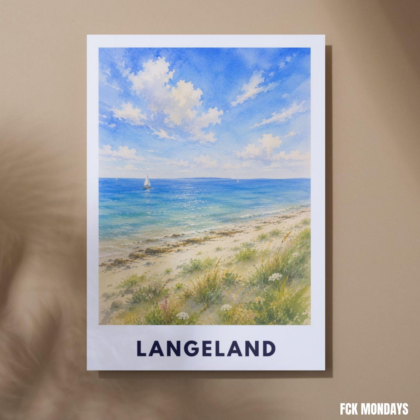 Langeland Poster Dänemark | Strand Illustration | Ostsee Küste Print | Nordic Beach Art | Skandinavien Reise Sommerhaus Deko Illustration