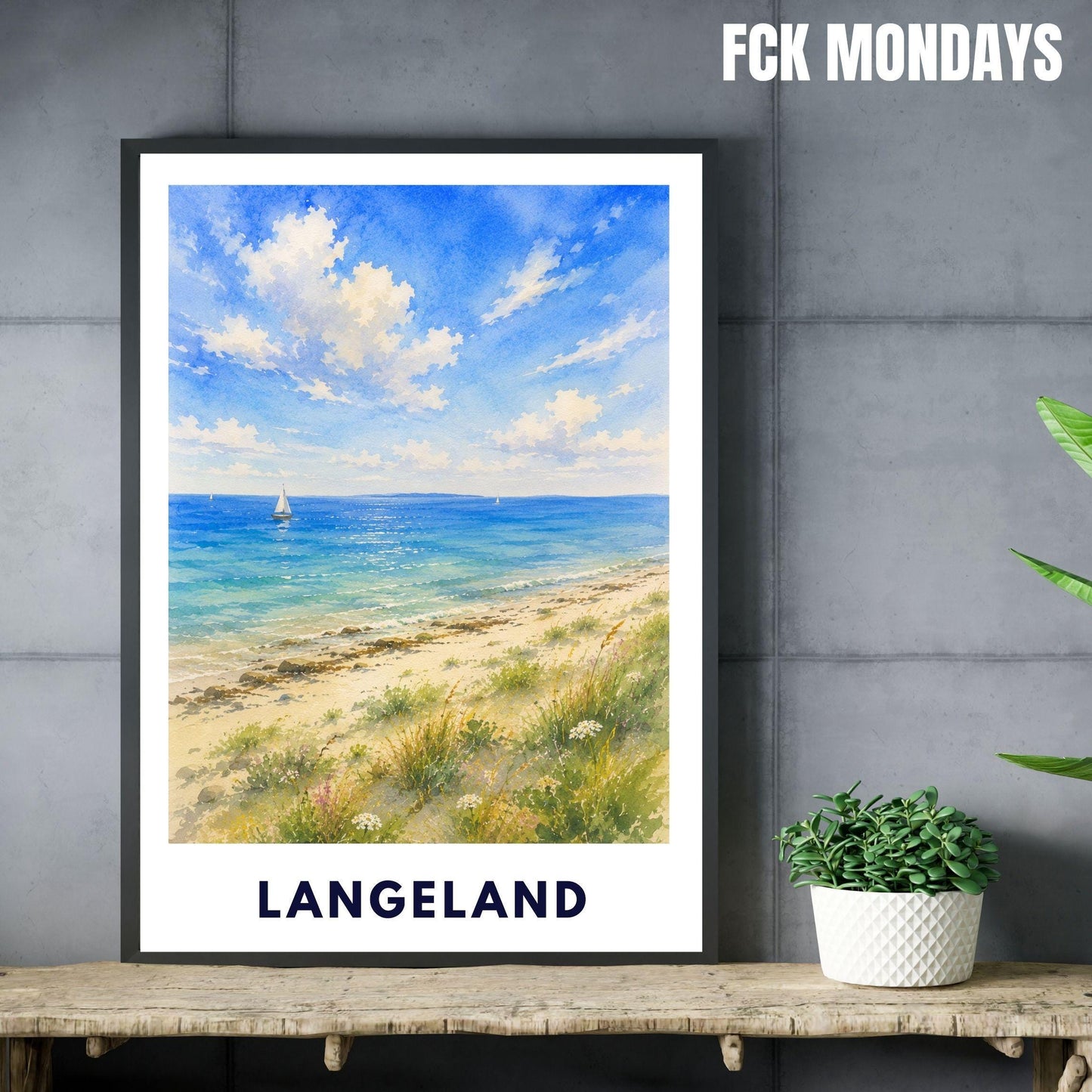 Langeland Poster Dänemark | Strand Illustration | Ostsee Küste Print | Nordic Beach Art | Skandinavien Reise Sommerhaus Deko Illustration