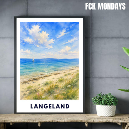 Langeland Poster Dänemark | Strand Illustration | Ostsee Küste Print | Nordic Beach Art | Skandinavien Reise Sommerhaus Deko Illustration
