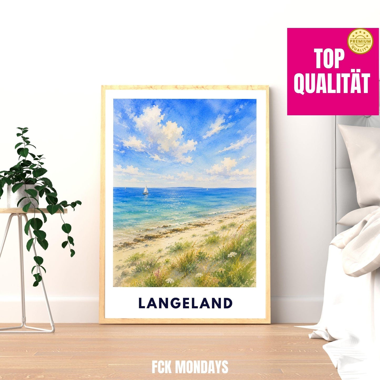 Langeland Poster Dänemark | Strand Illustration | Ostsee Küste Print | Nordic Beach Art | Skandinavien Reise Sommerhaus Deko Illustration