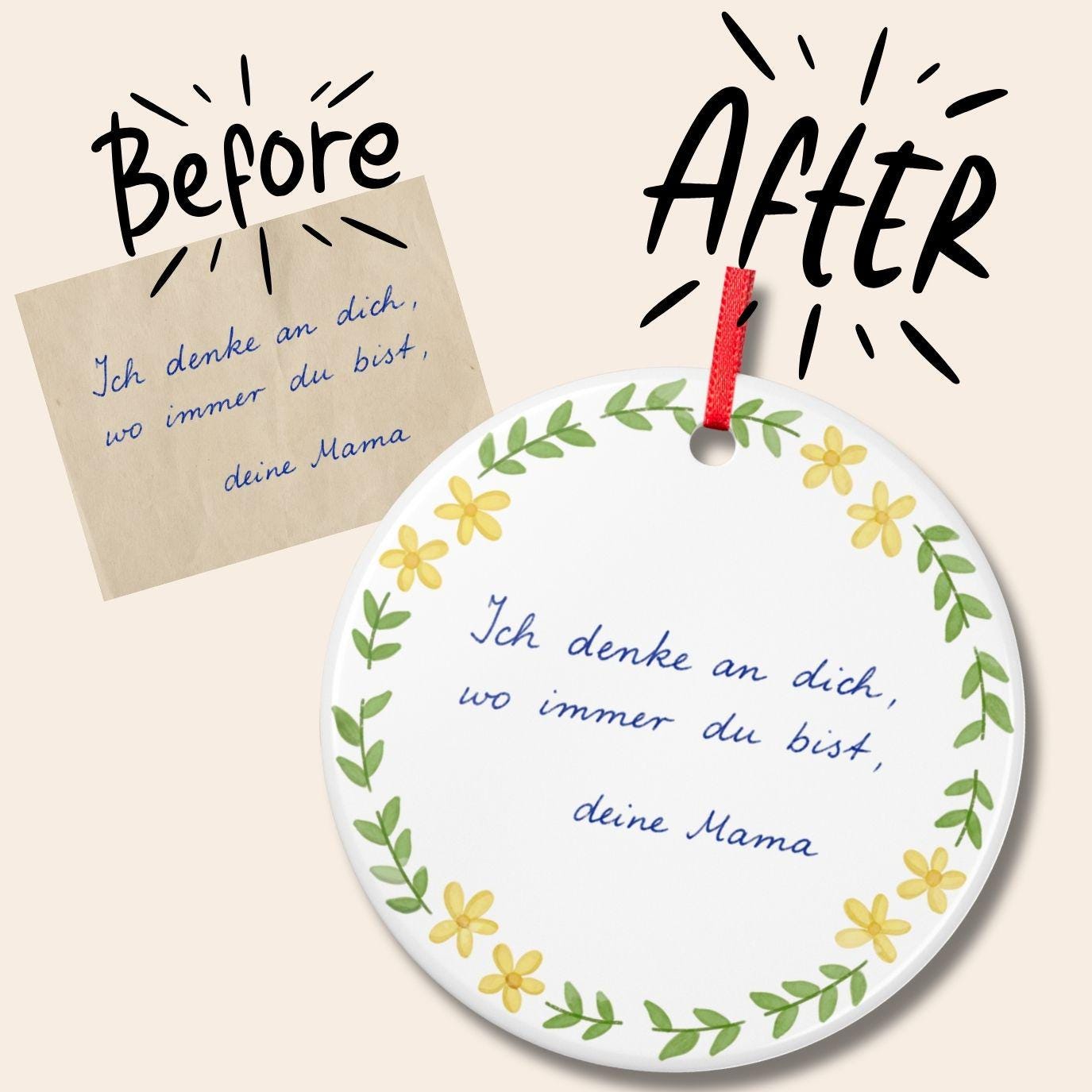 Personalisiertes Trauer Ornament, Andenken Keramik Anhänger mit Foto Zitat Wunschtext, Beerdigung Trauerfeier Geschenk Friedhof Kapelle