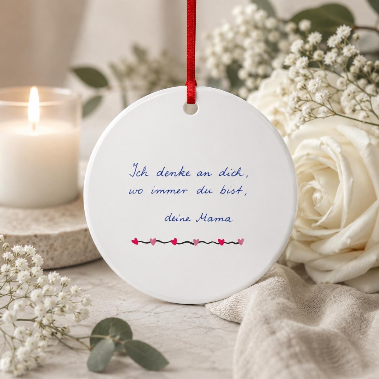 Personalisiertes Trauer Ornament, Andenken Keramik Anhänger mit Foto Zitat Wunschtext, Beerdigung Trauerfeier Geschenk Friedhof Kapelle