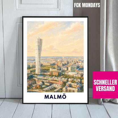 Malmö Schweden Poster | Turning Torso Illustration | Ostsee Reise Poster | Skandinavien Wandbild | Wall Art | Schweden Deko | Stadt Print