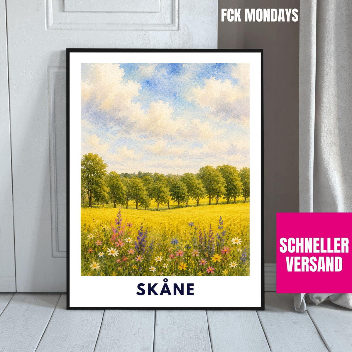 Skåne Schweden Poster | Landschaftsbild | Südschweden Poster | Nordic Wall Art | Schweden Deko | Natur Wandbild | Illustration
