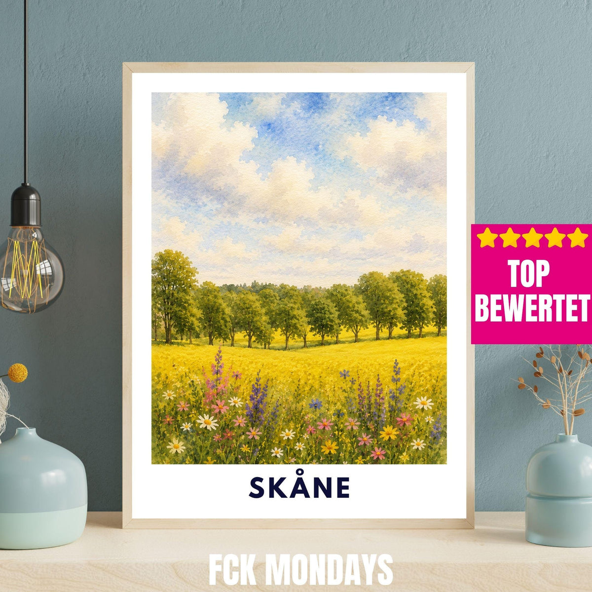 Skåne Schweden Poster | Landschaftsbild | Südschweden Poster | Nordic Wall Art | Schweden Deko | Natur Wandbild | Illustration