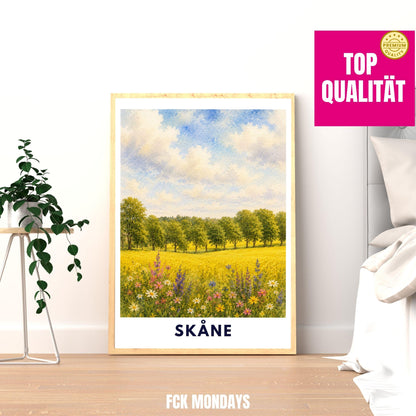 Skåne Schweden Poster | Landschaftsbild | Südschweden Poster | Nordic Wall Art | Schweden Deko | Natur Wandbild | Illustration
