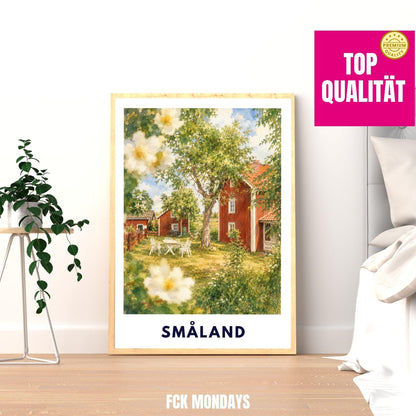 Småland Schweden Poster | Landschaftsbild | Südschweden Poster | Nordic Wall Art | Schweden Deko | Natur Wandbild | Illustration