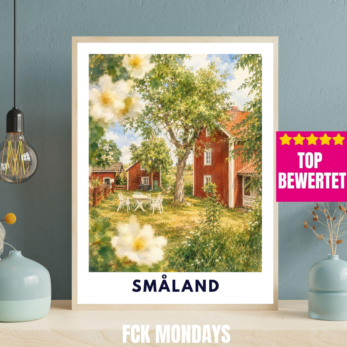 Småland Schweden Poster | Landschaftsbild | Südschweden Poster | Nordic Wall Art | Schweden Deko | Natur Wandbild | Illustration