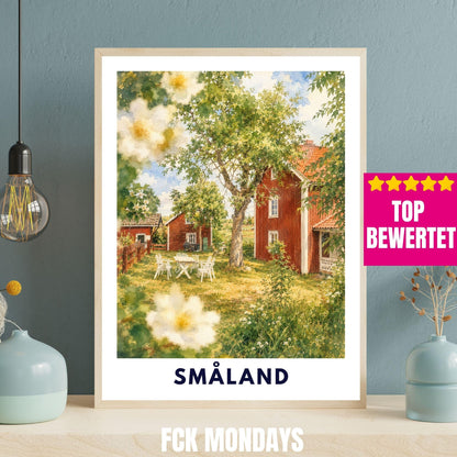 Småland Schweden Poster | Landschaftsbild | Südschweden Poster | Nordic Wall Art | Schweden Deko | Natur Wandbild | Illustration