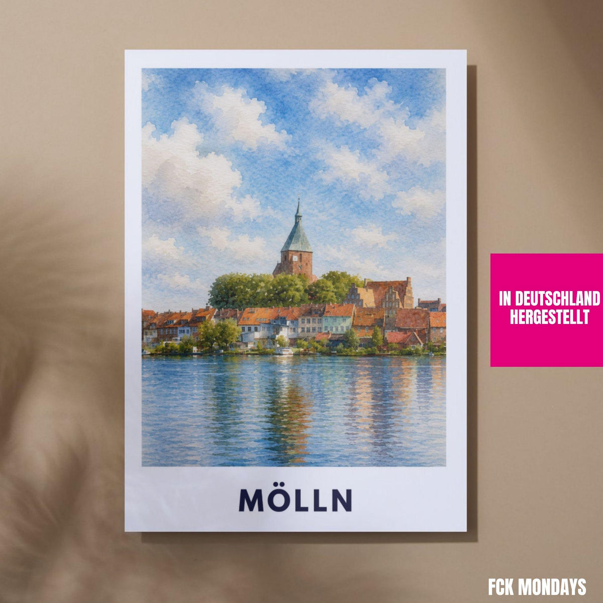Mölln Poster | St. Nicolai-Kirche Illustration | Historisches Altstadt Wandbild | Schleswig-Holstein Reisebild | Seeufer Landschaftsdeko