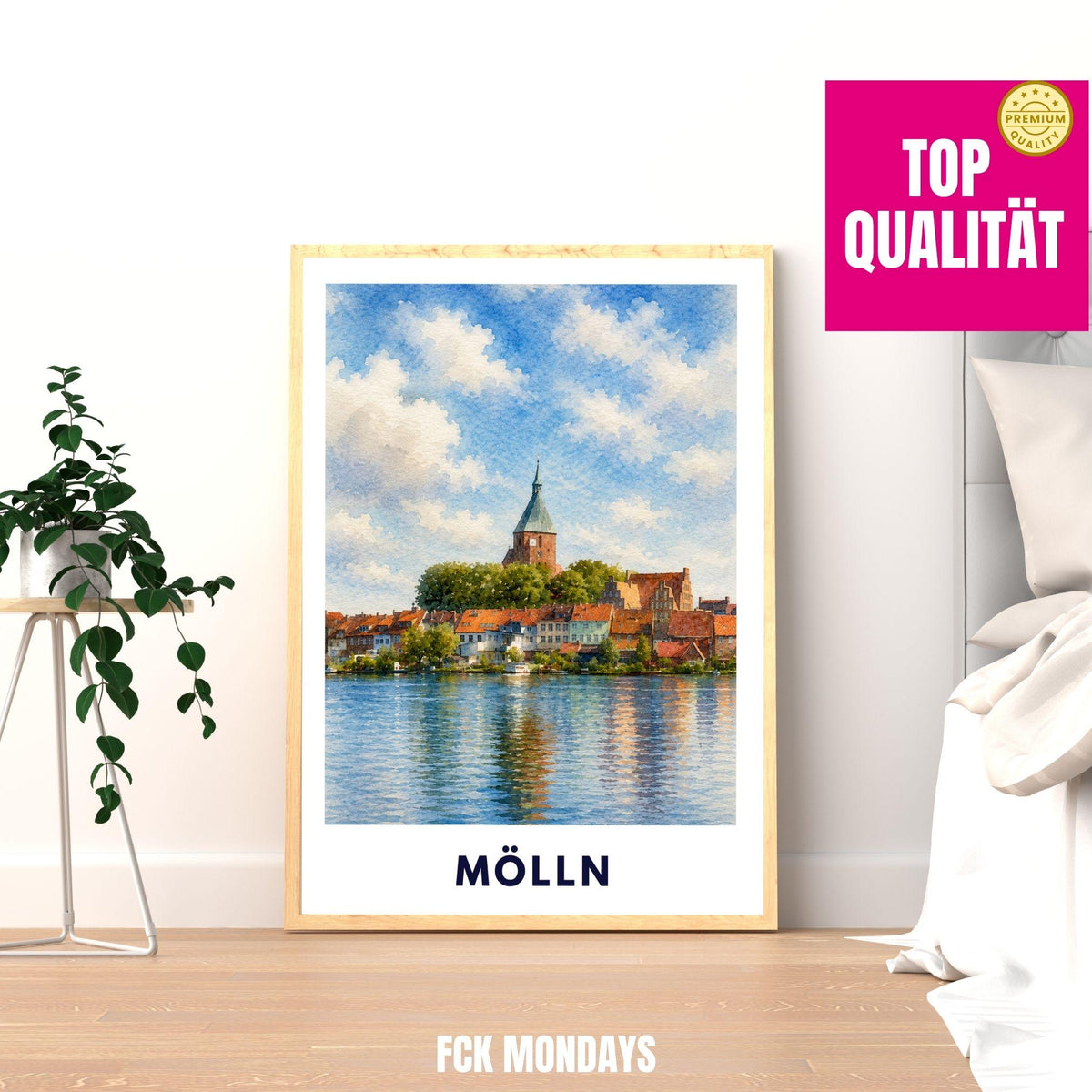 Mölln Poster | St. Nicolai-Kirche Illustration | Historisches Altstadt Wandbild | Schleswig-Holstein Reisebild | Seeufer Landschaftsdeko
