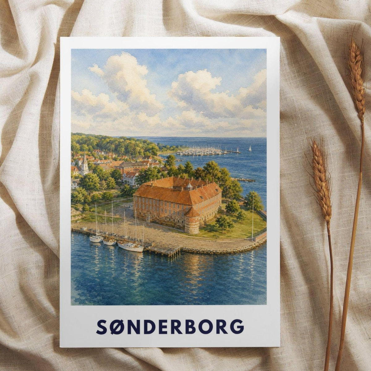 Sønderborg Poster Dänemark | Schloss & Hafen Illustration | Ostsee Stadtbild | Skandinavisches Reiseposter | Nordic Wall Art | Küstendeko