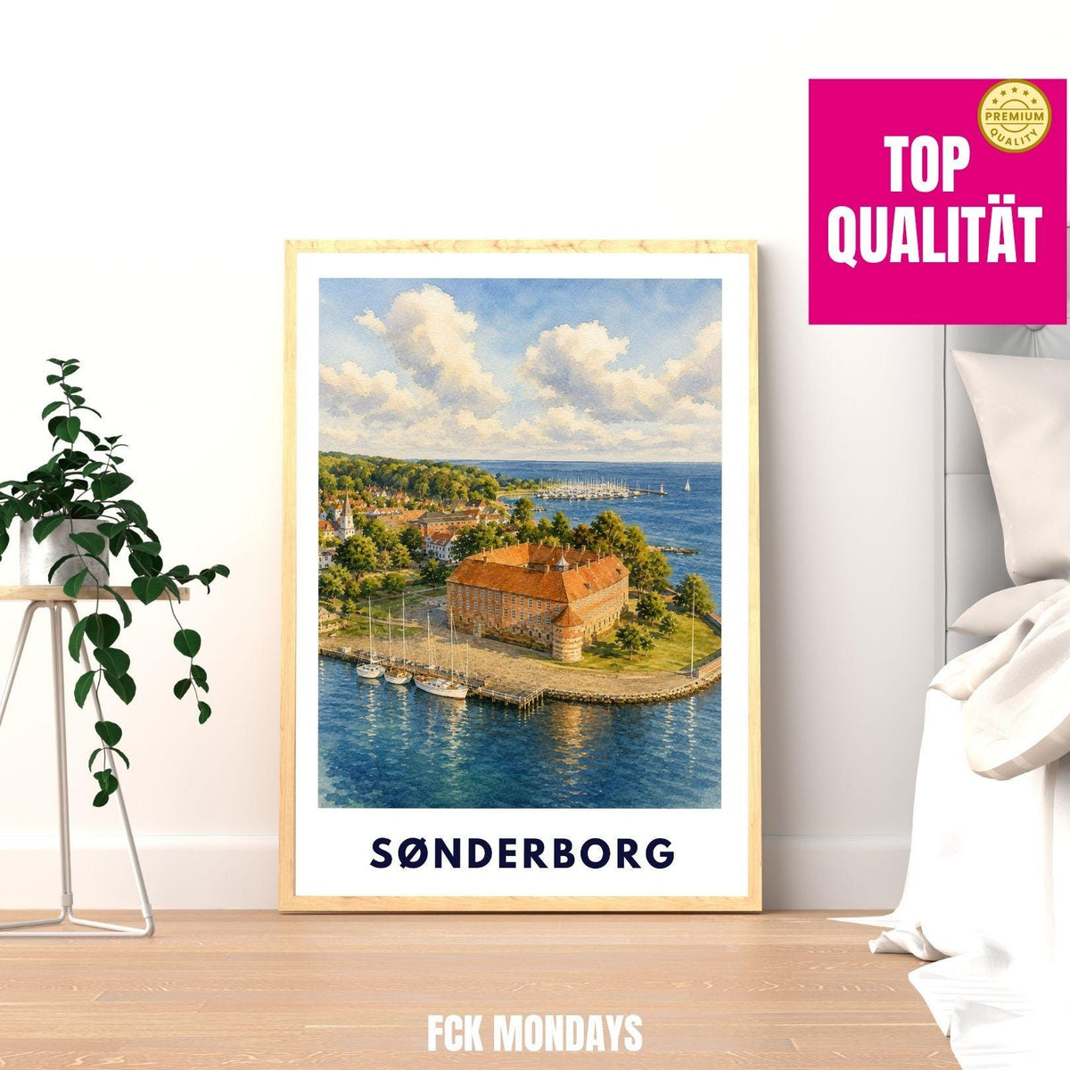 Sønderborg Poster Dänemark | Schloss & Hafen Illustration | Ostsee Stadtbild | Skandinavisches Reiseposter | Nordic Wall Art | Küstendeko